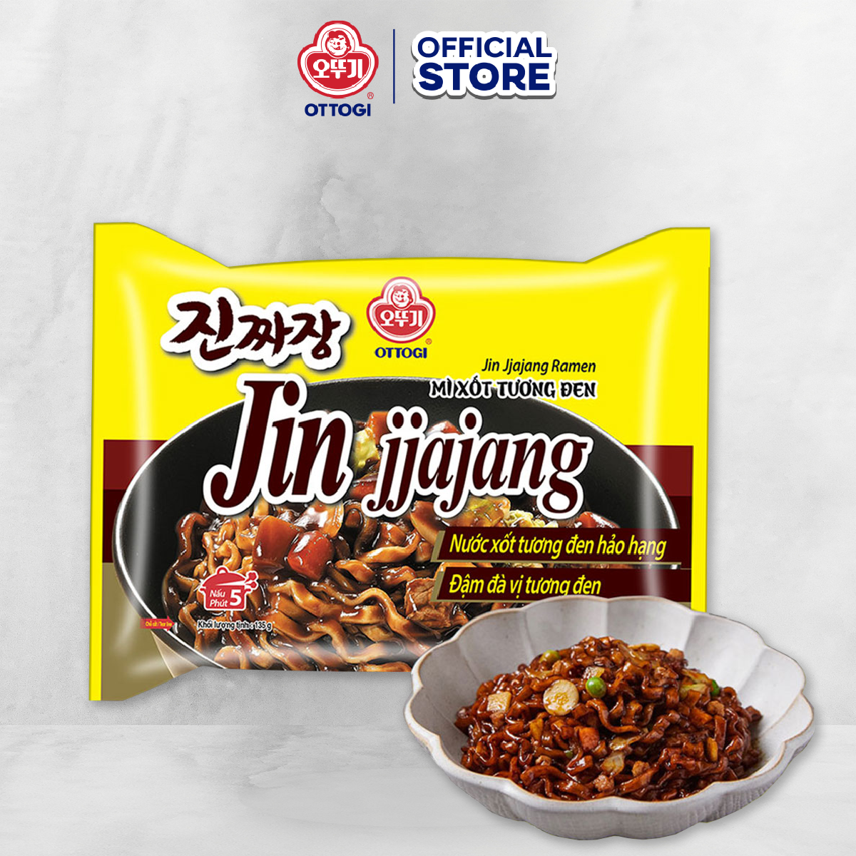 Combo 5 gói mì xốt tương đen Jin Jjajang Ramen Ottogi gói 135g