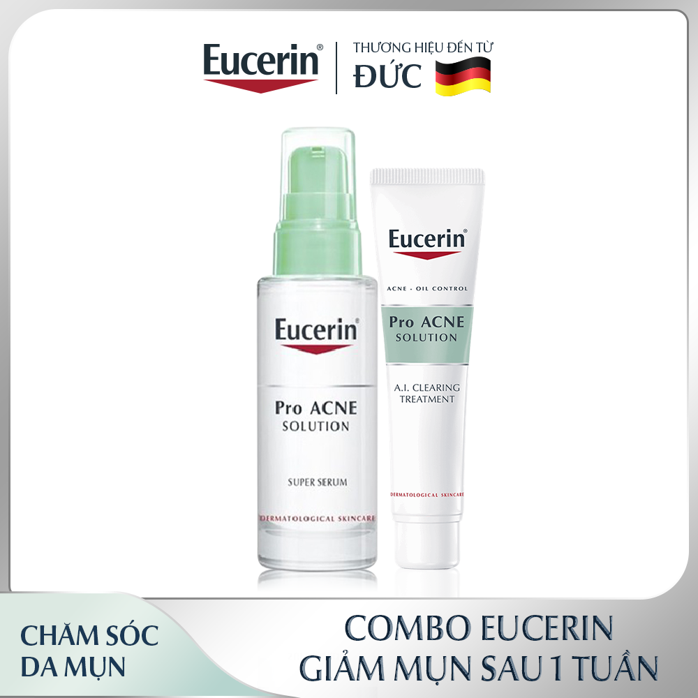 Combo Eucerin Giảm Mụn Sau 1 Tuần (Tinh Chất ProAcne Poreless 30ml &amp; Gel AI Treatment 40ml)