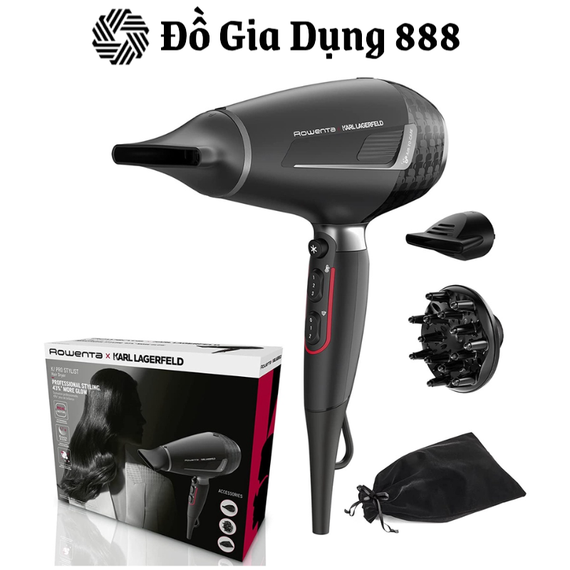 Máy Sấy Tóc Rowenta CV888LF0, công Suất 2200W, 3 Mức Nhiệt, 2 Mức Gió, Tạo Kiểu Hiệu Quả, Nhập Đức, BH 12 Tháng