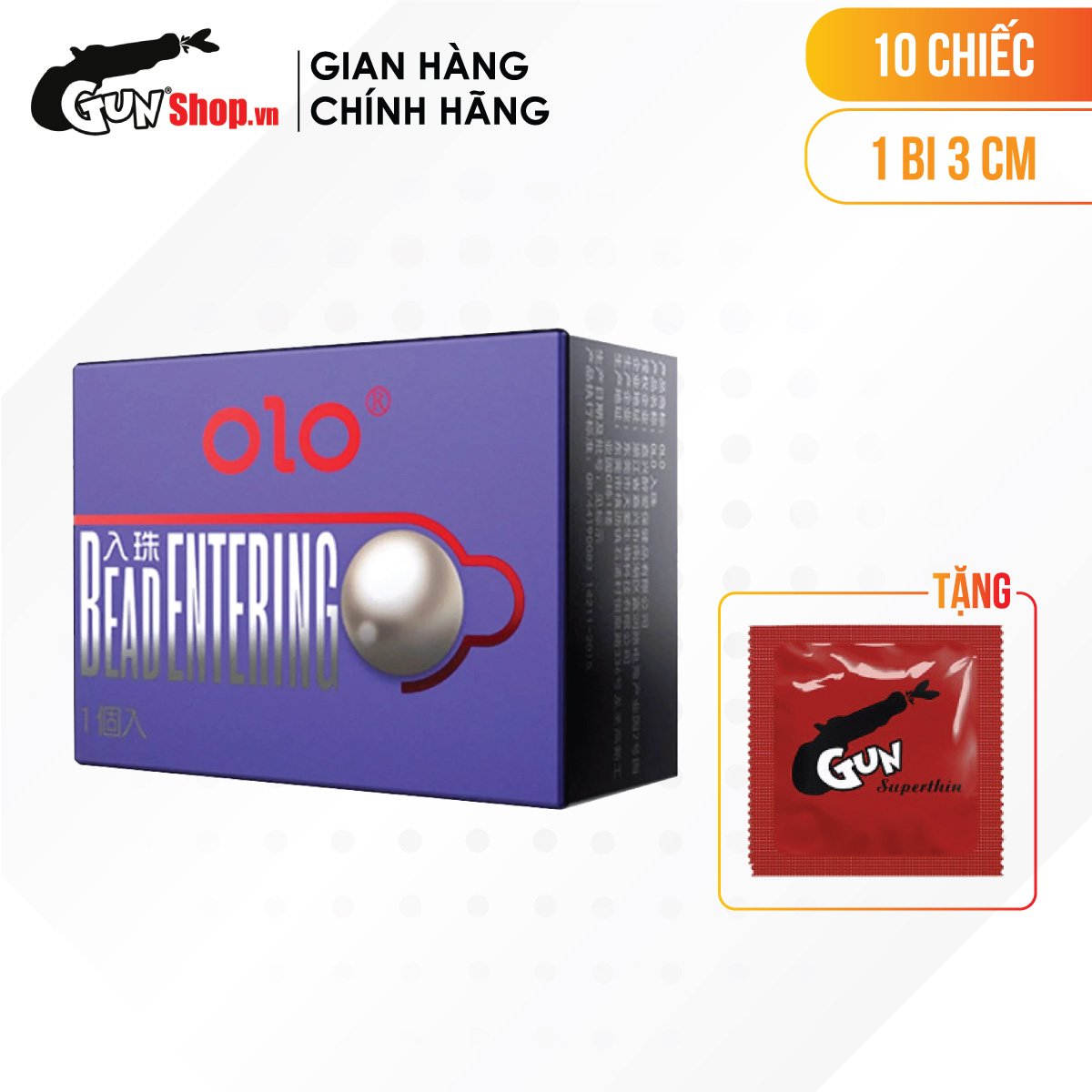 Hộp 10 cái] Bao cao su OLO 0.01 Bead Entering - Siêu mỏng, bi tăng thêm 3cm kèm 1 chiếc BCS Gun Super Thin