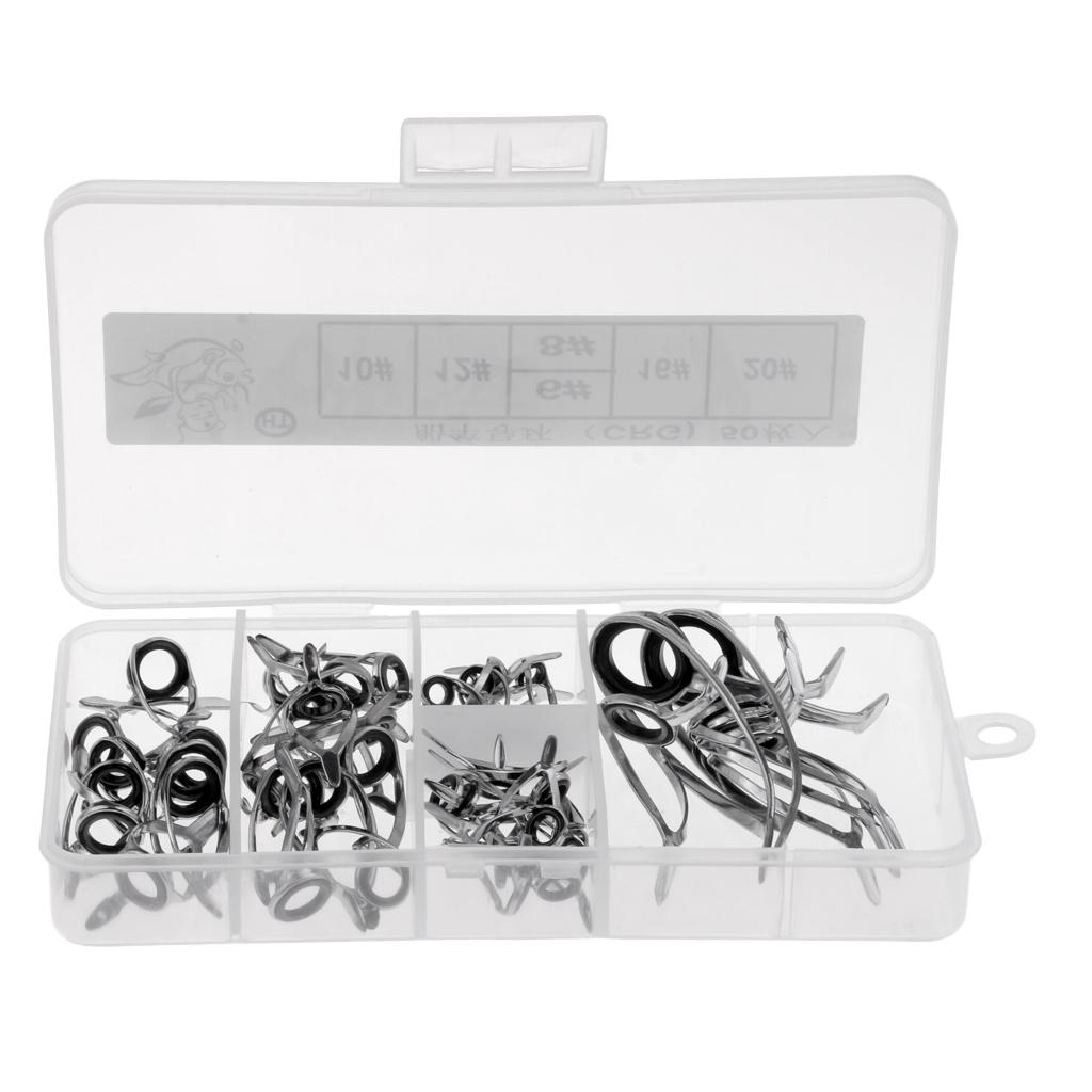 50Pcs Fishing Rod Guides Eye Rings Parts DIY Tips Top Pole Repair Kit 4-14mm