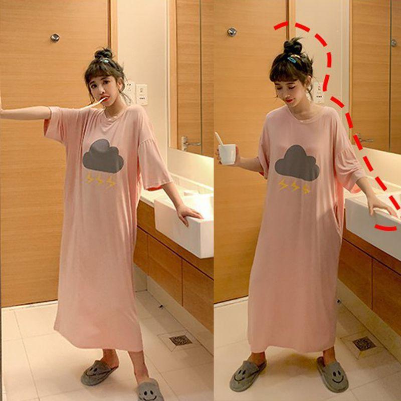 Đầm Ngủ Ngắn Tay Dáng Rộng Thời Trang Mùa Hè Thoải Mái Cho Nữ