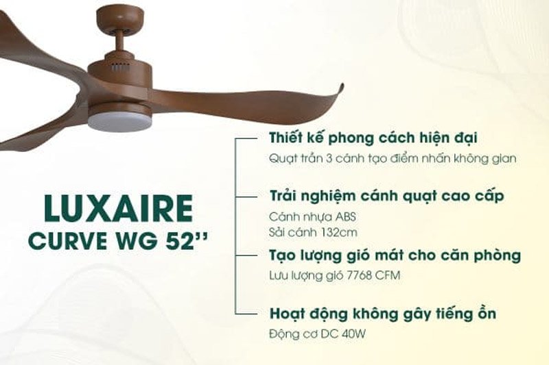 Quạt trần đèn hiệu LuxAire - Curve CV523-DC-LED - Hàng chính hãng