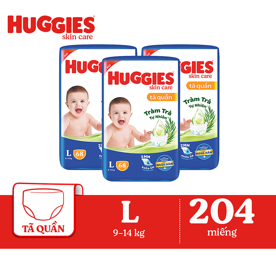 Combo 3 Tã/bỉm quần HUGGIES SKINCARE gói SUPER JUMBO size L 68 miếng