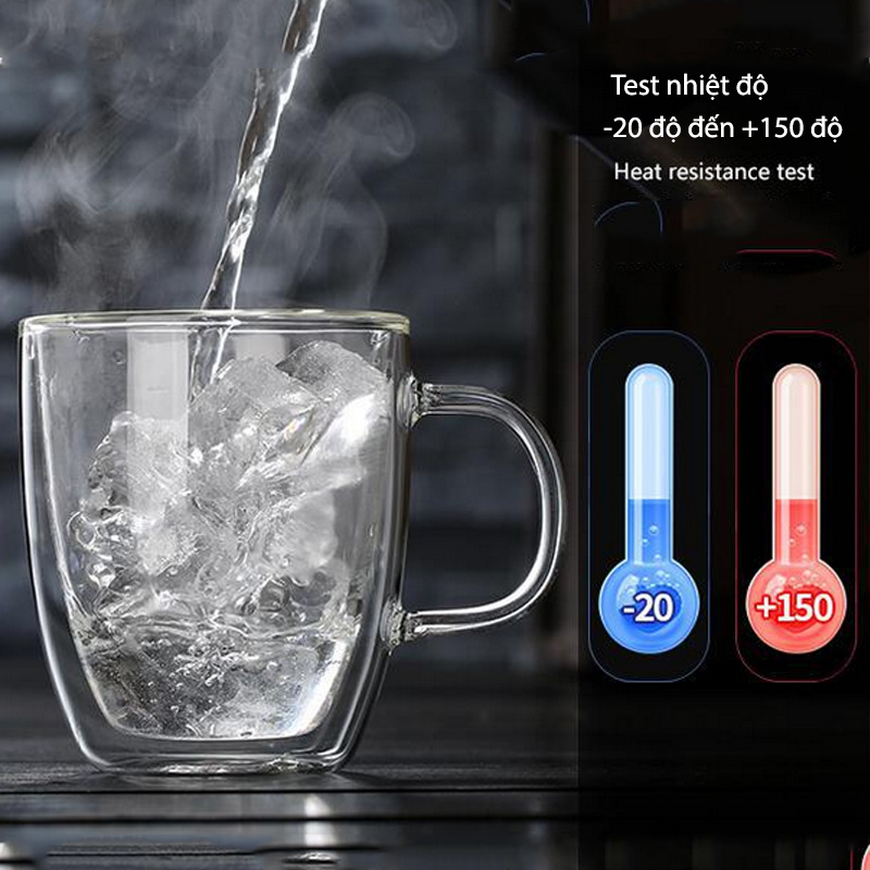 Cốc thủy tinh 2 lớp giữ nhiệt có tay cầm 400ml