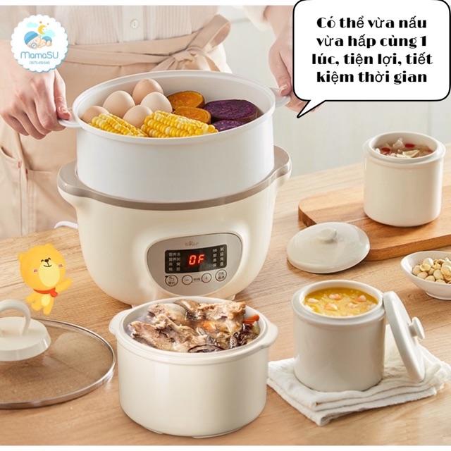 (TẶNG BẢNG ĐK TIẾNG VIỆT) Nồi nấu cháo chậm Bear 1,6l kèm thố sứ cho bé ăn dặm - Nồi ninh hầm hấp chưng yến Sube002 - Hàng chính hãng