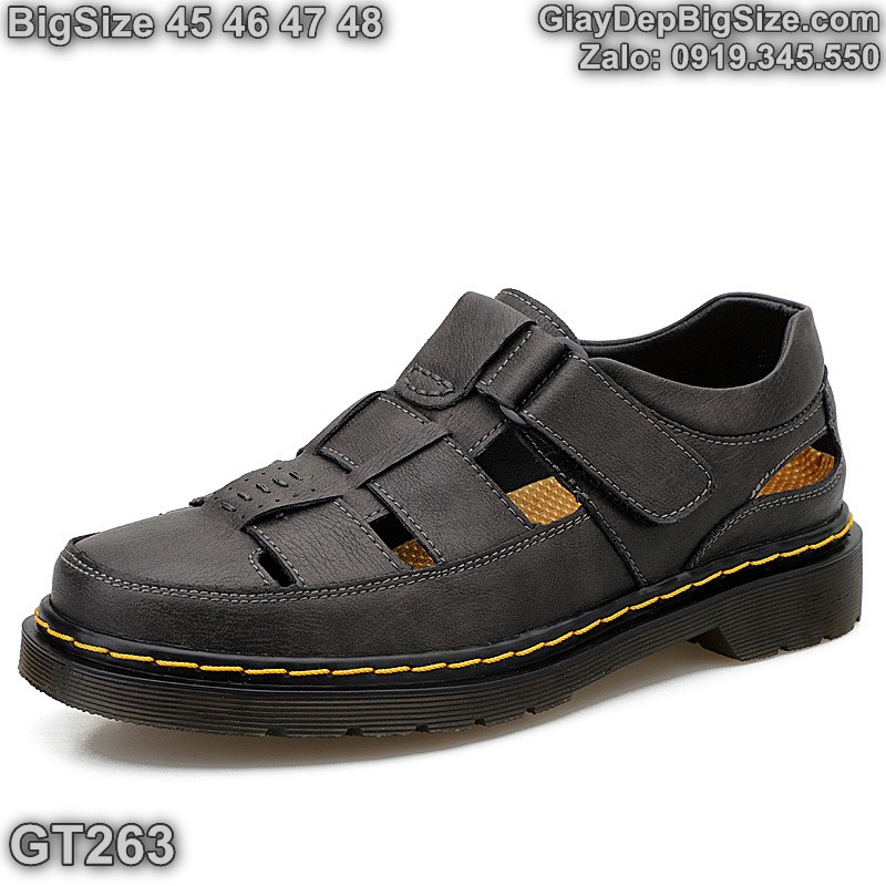 Giày xăng đan da thật đế kếp, giày tây quai dán cỡ lớn 45 46 47 48 cho nam chân to. Big size leather shoes for wide feet