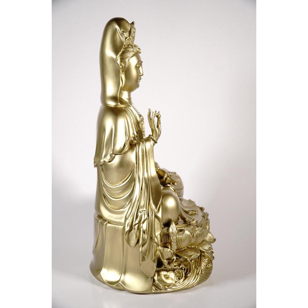 Tượng Phật Bà Quan Thế Âm Bồ Tát ngồi đài sen mạ đồng - Cao 30cm