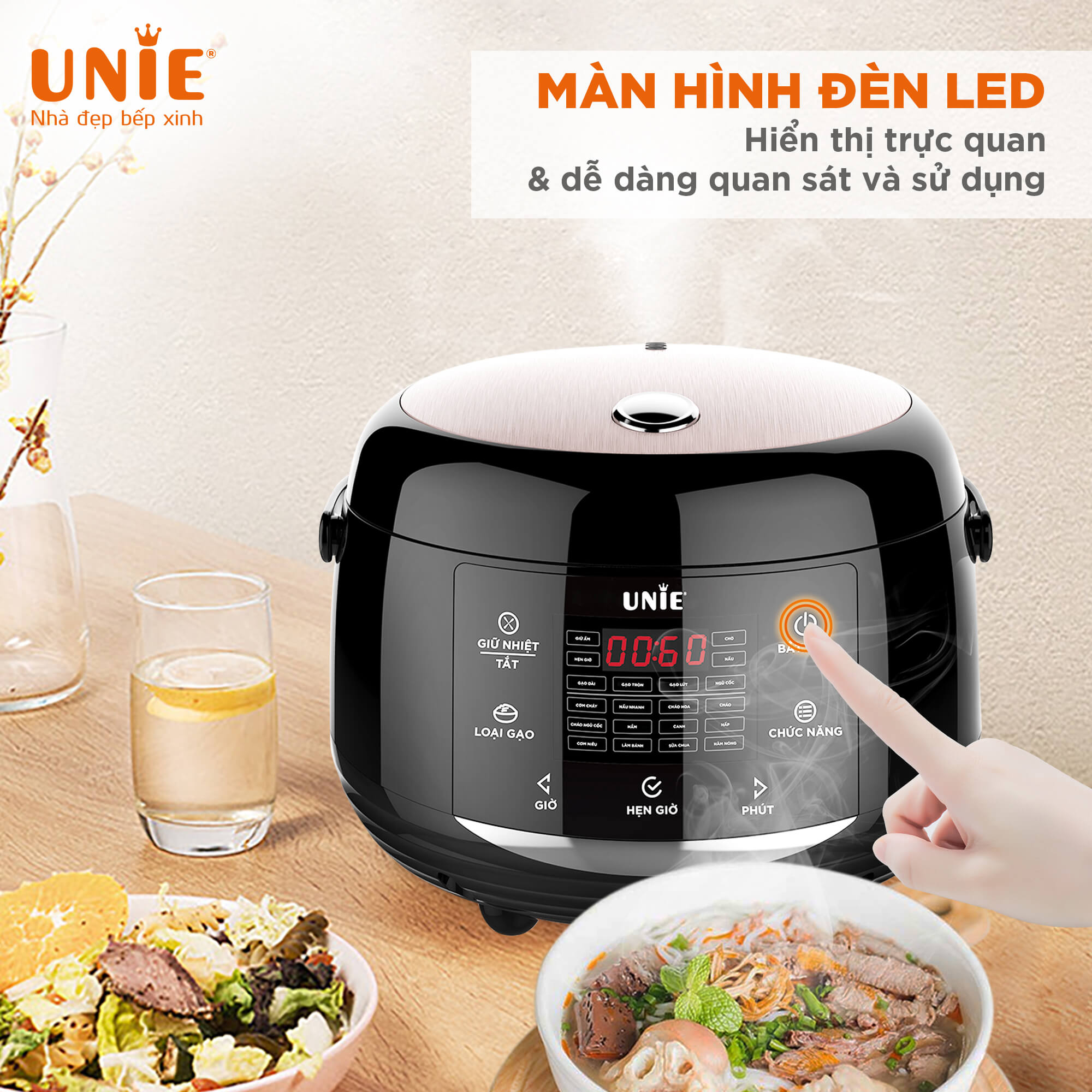 Nồi Cơm Điện Đa Năng UNIE UEC1571B Sang Trọng Tiêu Chuẩn Đức Gồm 16 Chương Trình Nấu Dung Tích 1.5 Lít Dùng Cho Gia Đình 3-4 Người Công Suất 600 W - Hàng Chính Hãng