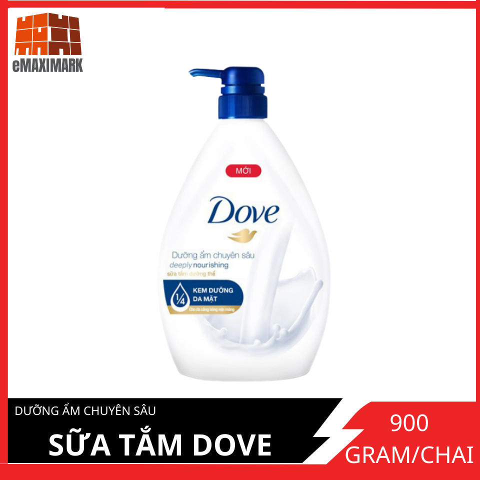 Sữa Tắm Dưỡng Thể Dove Dưỡng Ẩm Chuyên Sâu Deeply Nourishing Với 1/4 Kem Dưỡng Da Mặt 900G