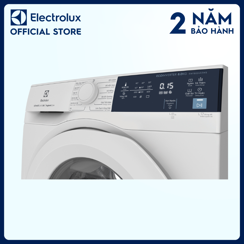 [Free Giao lắp] Máy giặt cửa trước Electrolux 8kg EWF8024D3WB - Giặt hơi nước diệt 99.9% vi khuẩn hiệu quả trên nhiều loại vải khác nhau, tiết kiệm điện năng [Hàng Chính Hãng]