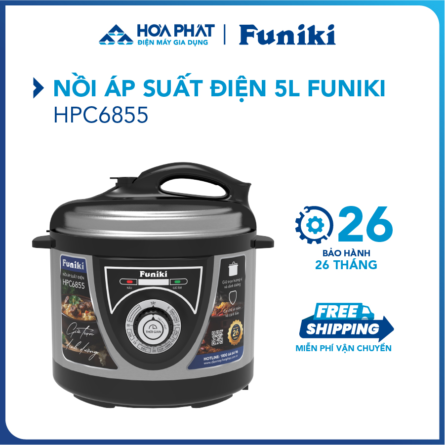 Nồi áp suất điện 5 L Funiki HPC6855 - Công suất 900W - Bảo hành 26 tháng - Hàng chính hãng