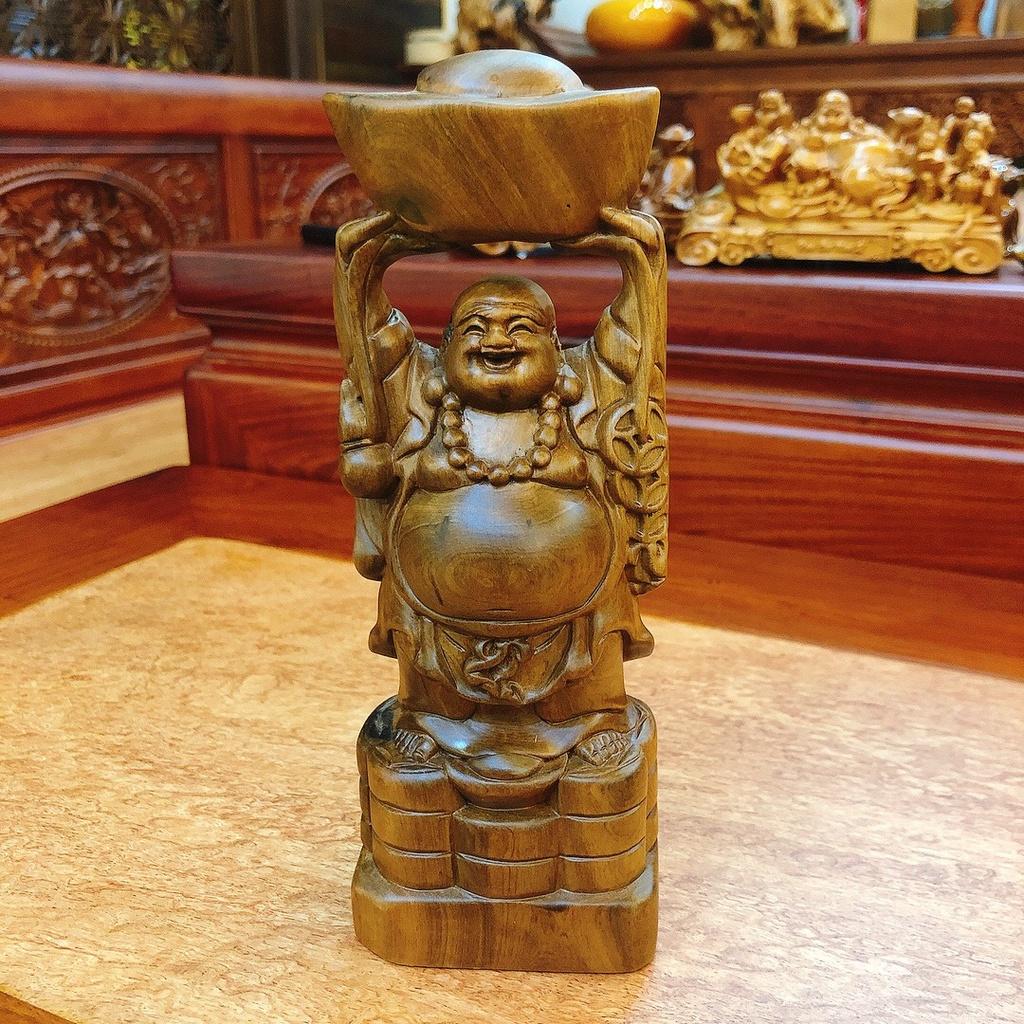 Tượng Phật Di Lặc Đứng Bê Thỏi Vàng Gỗ Bách Xanh Để Ô Tô , Bàn Làm Việc.