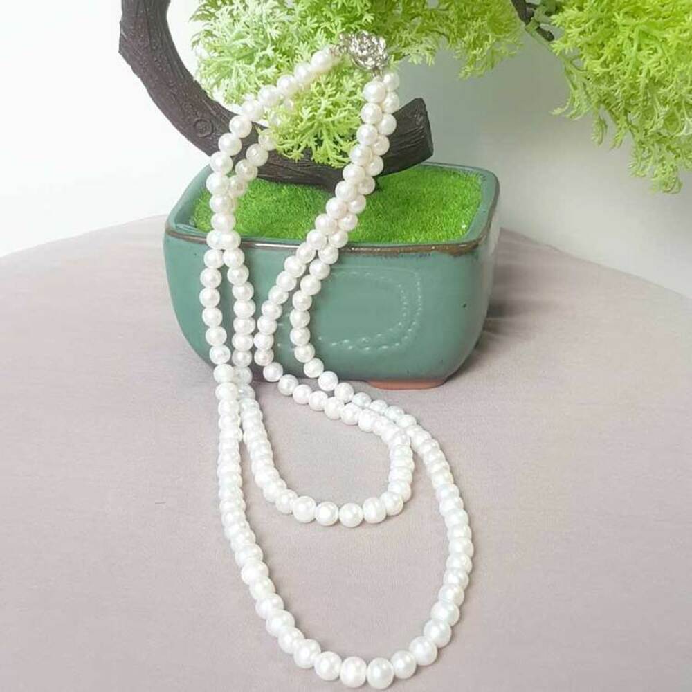 Chuỗi Vòng Cổ Ngọc Trai Tự Nhiên Cao Cấp - Chuỗi Đôi - Trang Sức Cô Tấm - Sophie Pearl (6-7ly) - CTJ0510 + Tặng Kèm Bông Tai