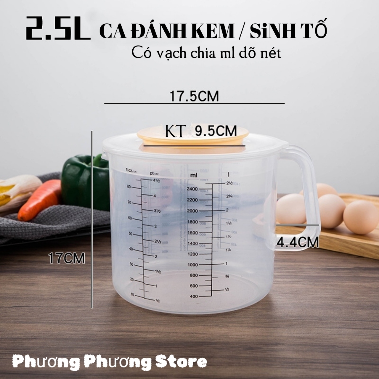 Ca đánh kem / sinh tố có vạch chia ml in đậm - 2500ml