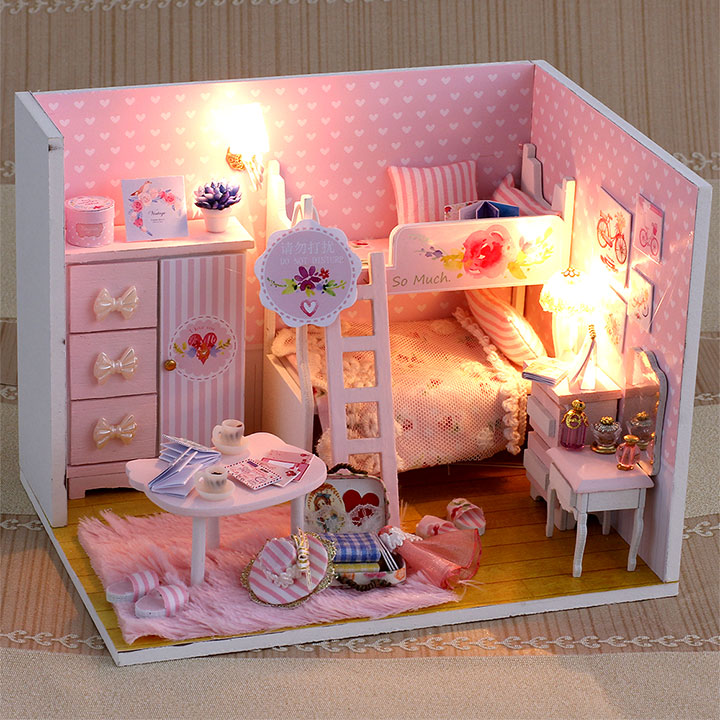 Nhà búp bê Ngôi nhà thu nhỏ lắp ghép Pink Girl