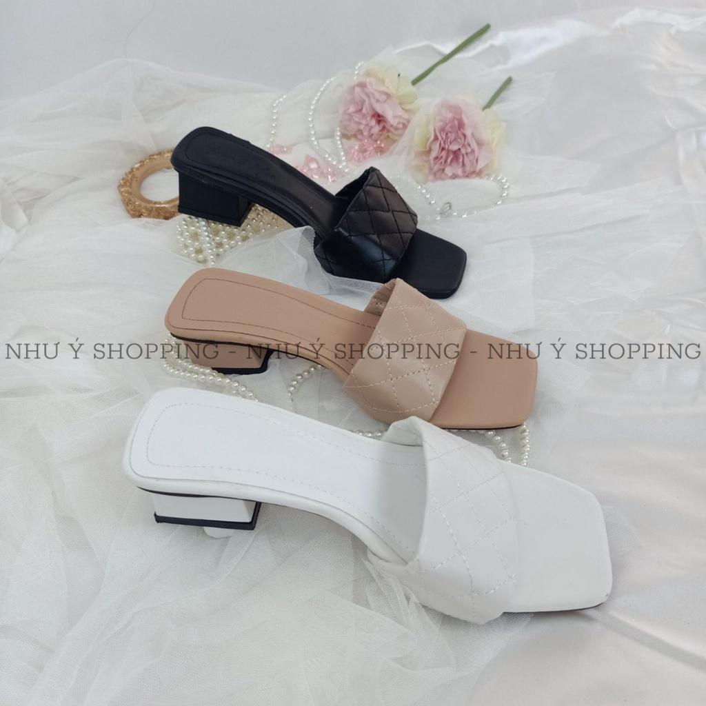 Giày sandal cao gót nữ 3cm đi làm,đi học quai ngang bản to da mềm hình chụp thật