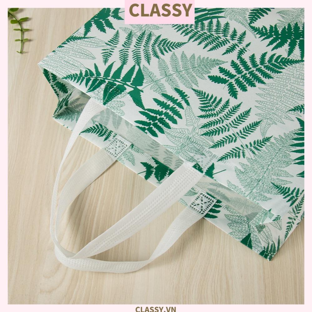 Classy Túi vải không dệt họa tiết lá xanh dùng đựng đồ mua sắm, đi chợ, shopping, làm quà tặng đựng lên tới 20KG T1697