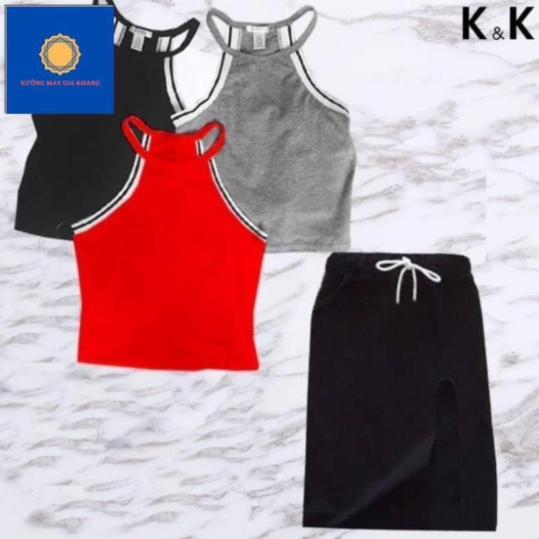 MS: 190406 - áo thun 2 dây + váy bé gái, thun cotton thoải mái vận động - Xưởng may Gia Khang