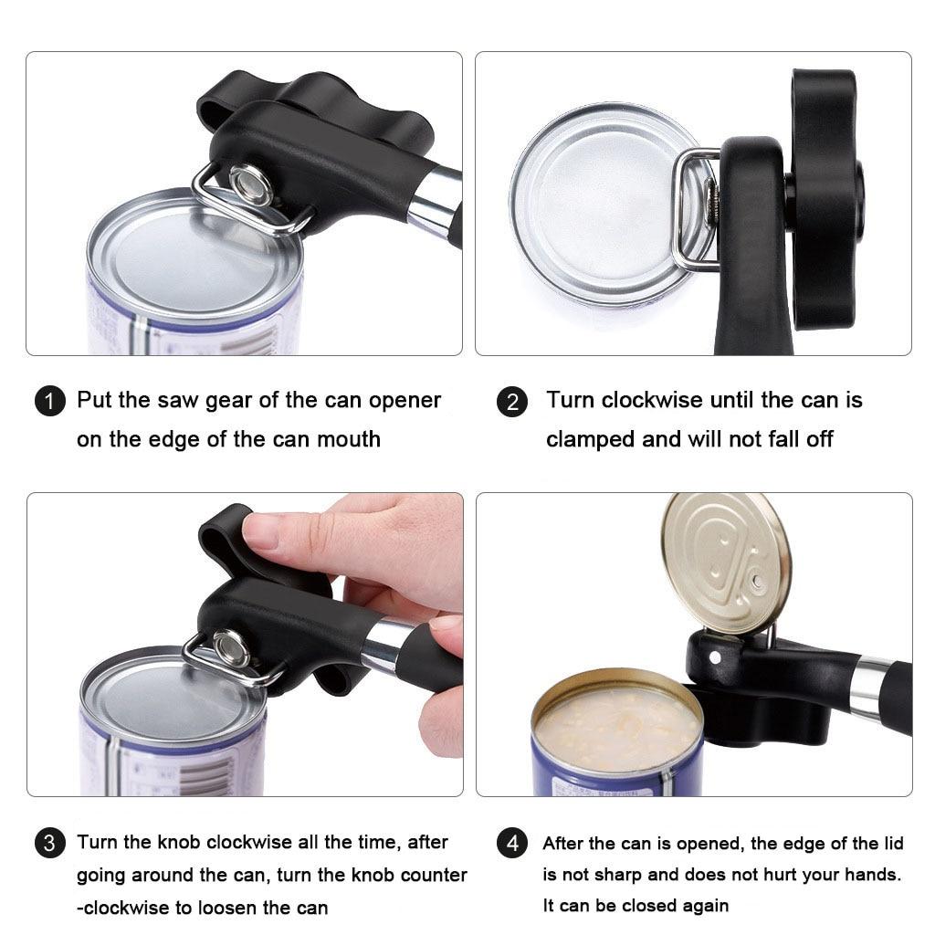 Safety Easy Stainless Steel Manual Can Opener Professional Effortless Openers with Turn Knob Household Kitchen Useful Tools