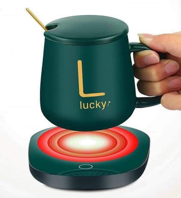 Bộ cốc và đế hâm nóng đồ uống bằng sứ lucky