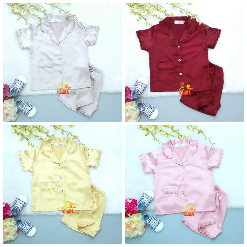 Bộ Đồ Pijama Phi &quot;Lụa Bèo&quot; Quần Đùi Cho Bé - Từ 12kg - 42kg