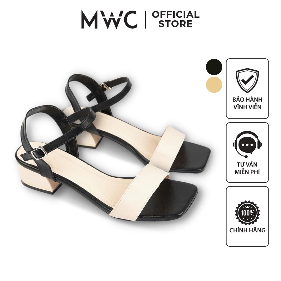 Giày Cao Gót MWC 4381 - Giày Sandal Cao Gót 3p Quai Ngang Phối Màu Quai Hậu Cách Điệu Thời Trang