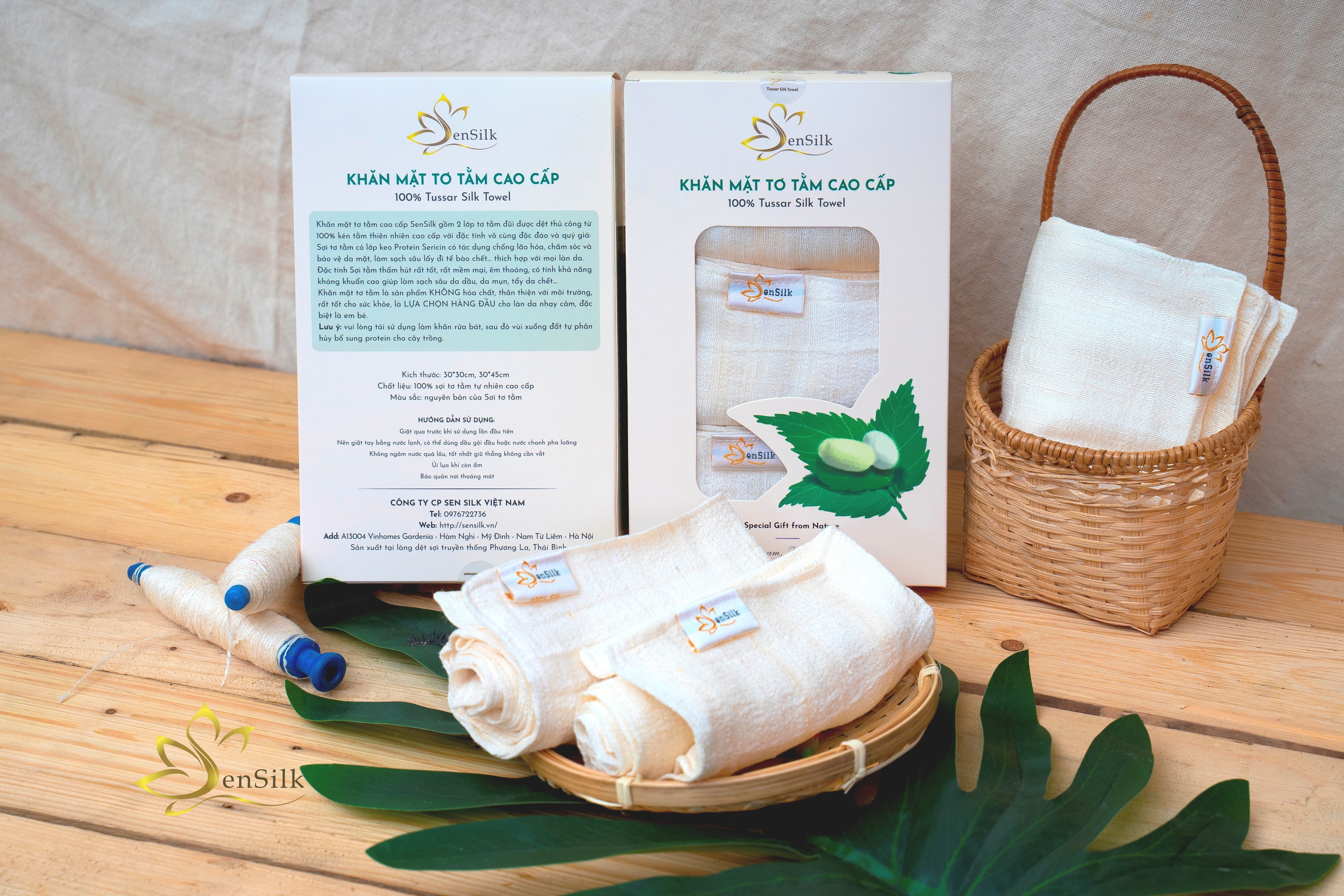 Khăn Mặt Cao Cấp 100% Từ Lụa Tơ Tằm Cao Cấp 45*30cm, Khăn Massage SenSilk Sạch Dạ Bớt Mụn