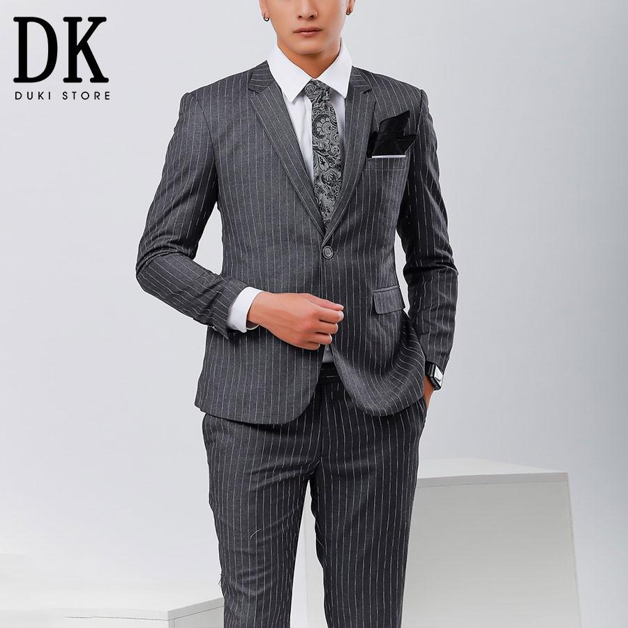 GIẢM 75% Bộ vest nam sọc xám sang trọng - DUKI STORE