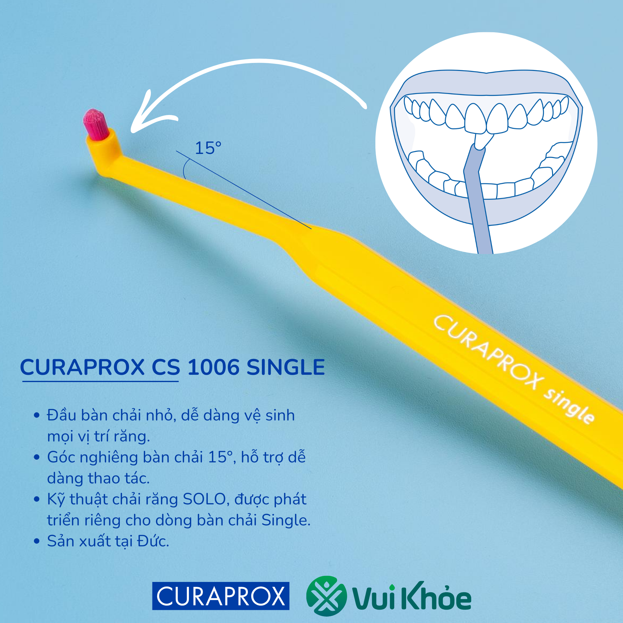 Bàn chải đánh răng đầu nhỏ CURAPROX CS 1006 Single dành răng implant, răng niềng