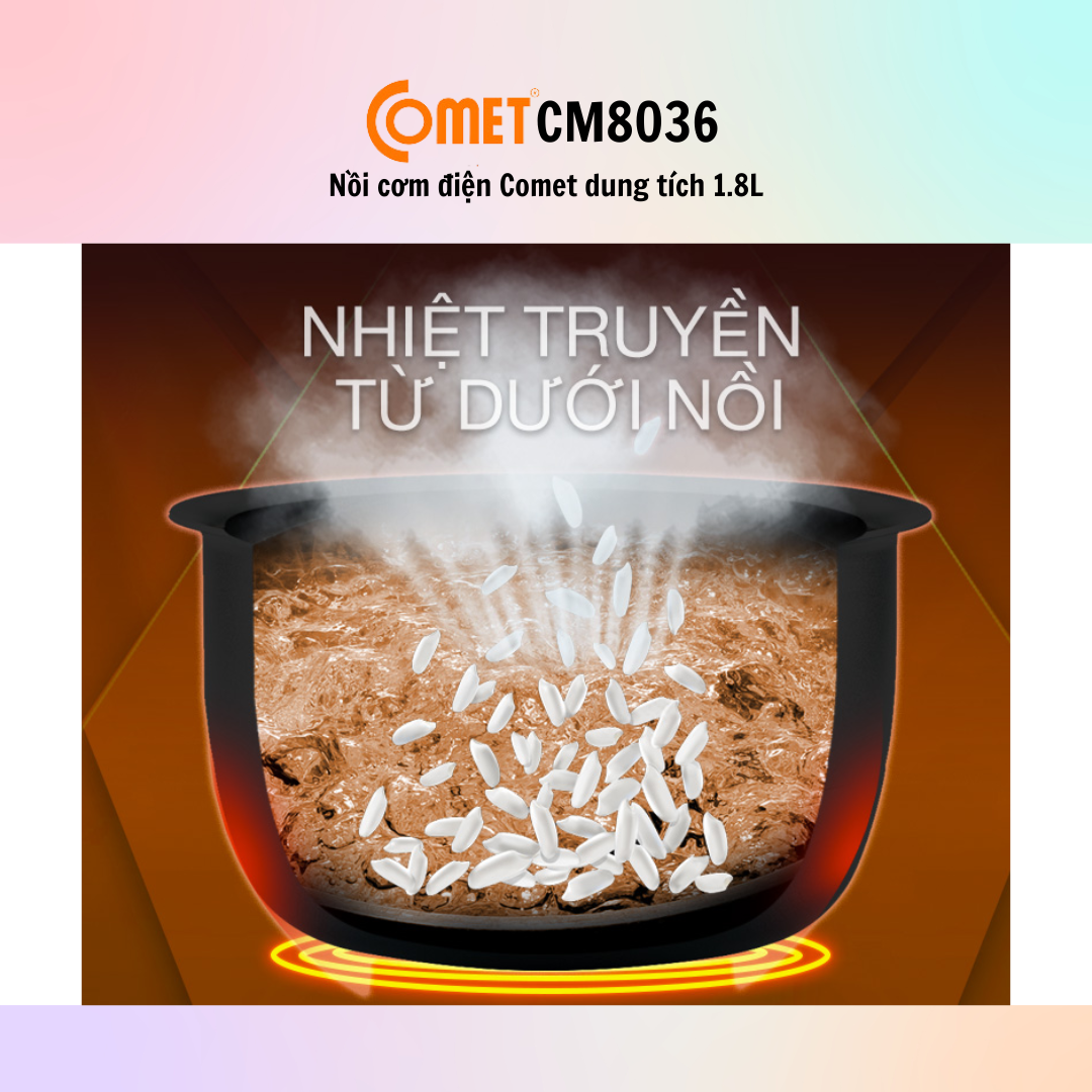 Nồi Cơm Điện Comet CM8036 (Dung tích 1.8L) - Hàng Chính Hãng - Bảo Hành 12 Tháng
