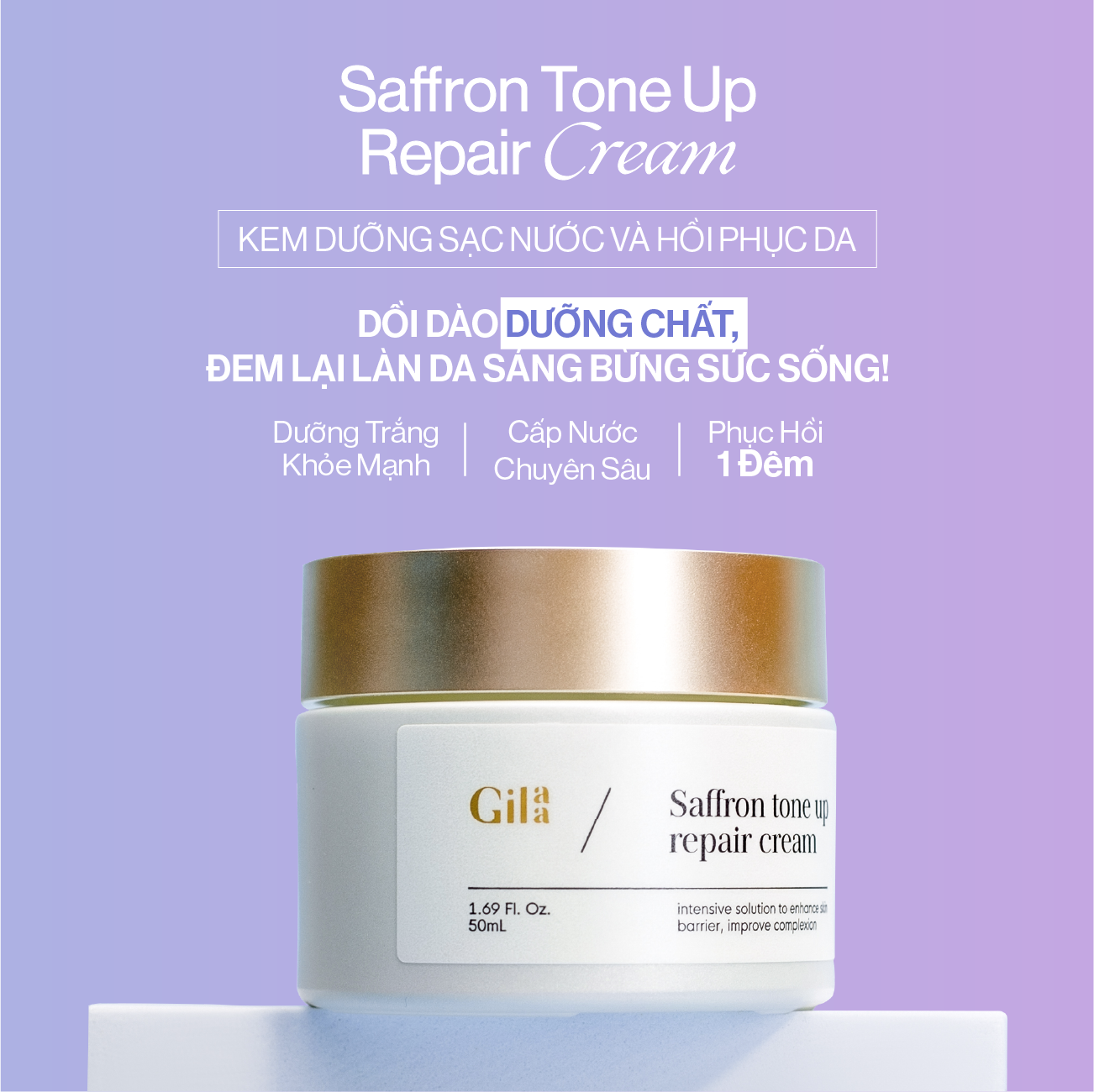 Kem Dưỡng Sạc Nước Và Hồi Phục Da Gilaa Saffron Tone Up Repair Cream (50ml)