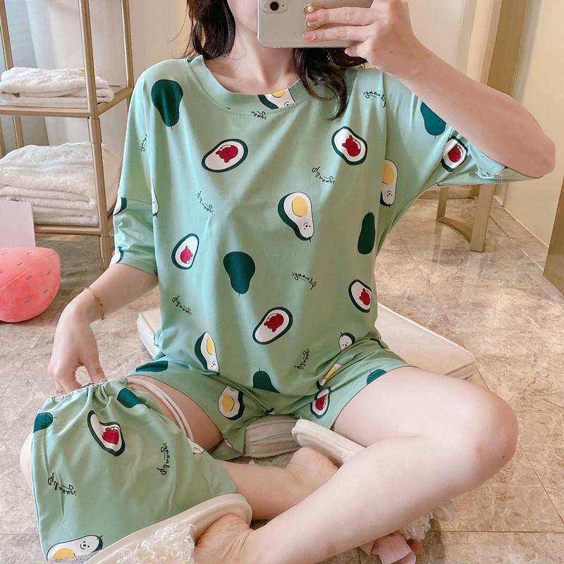 Bộ Đồ Ngủ Ba Món Ngắn Tay Dáng Rộng Xinh Xắn Cho Nữ Mùa Hè Kiểu Hàn Quốc