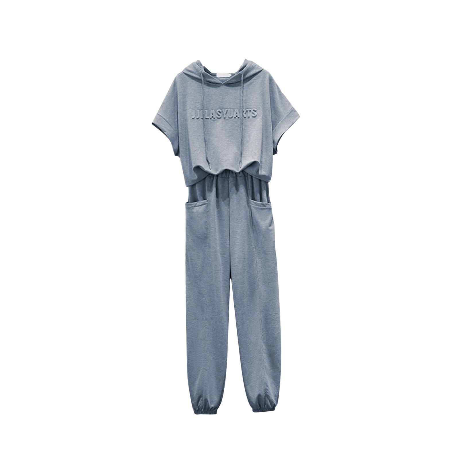Women Tracksuit Set 2 Piece Short Sleeve Sweatshirt and Long Pants Loungwear