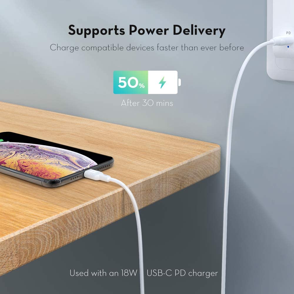 Combo Củ Sạc Nhanh PD 3.0 30W QC 3.0 18W RP-PC132 Và Cáp USB Type C to Lightning MFI C94 20W RAVPower RP-CB054 - Hàng Chính Hãng