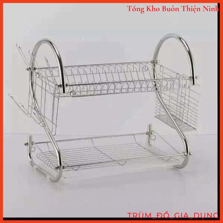 Giá úp bát đĩa 2 tầng inox có khay hứng nước