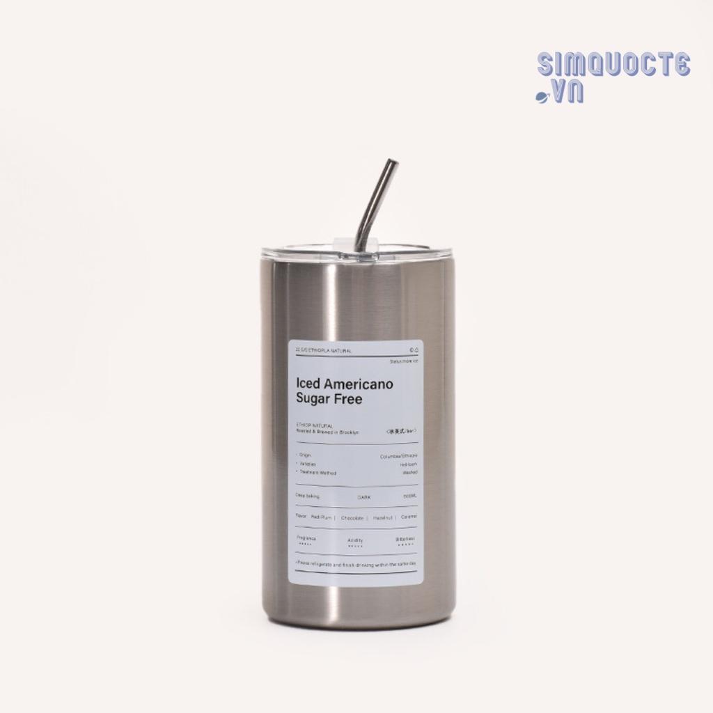 Ly giữ nhiệt Iced Americano inox 304 cao cấp không gỉ Cốc uống nước giữ nhiệt dung tích 600ml kèm ống hút tiện lợi