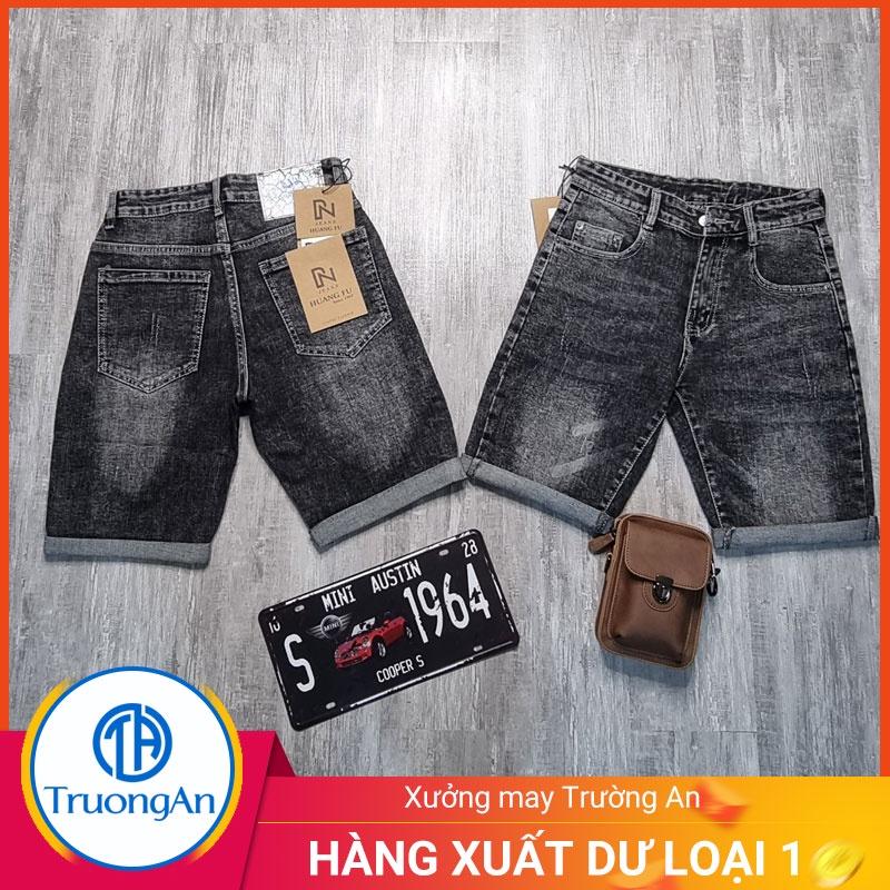 Quần short jean nam ống rộng màu đen cao cấp