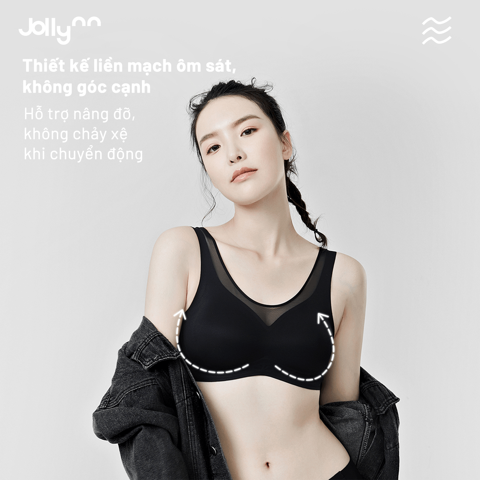 Áo ngực thể thao Jollynn Cheer V Sport Bra không gọng, vừa vặn, cổ chữ V, thông gió tốt, màu trơn