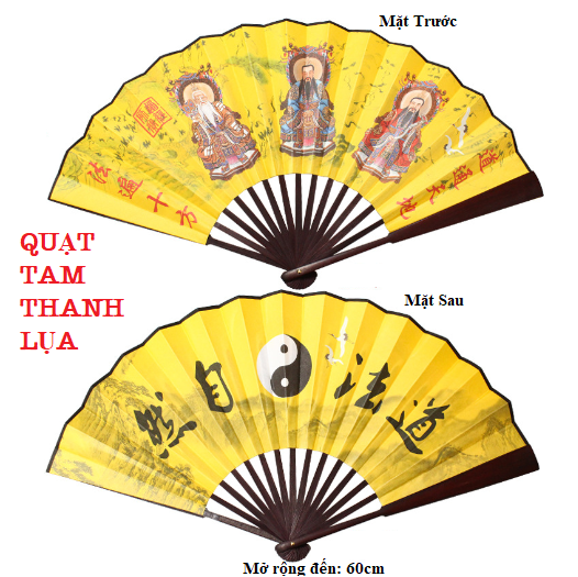 Quạt Tam Thanh Đạo Tổ Lụa(mở rộng đến 60cm)