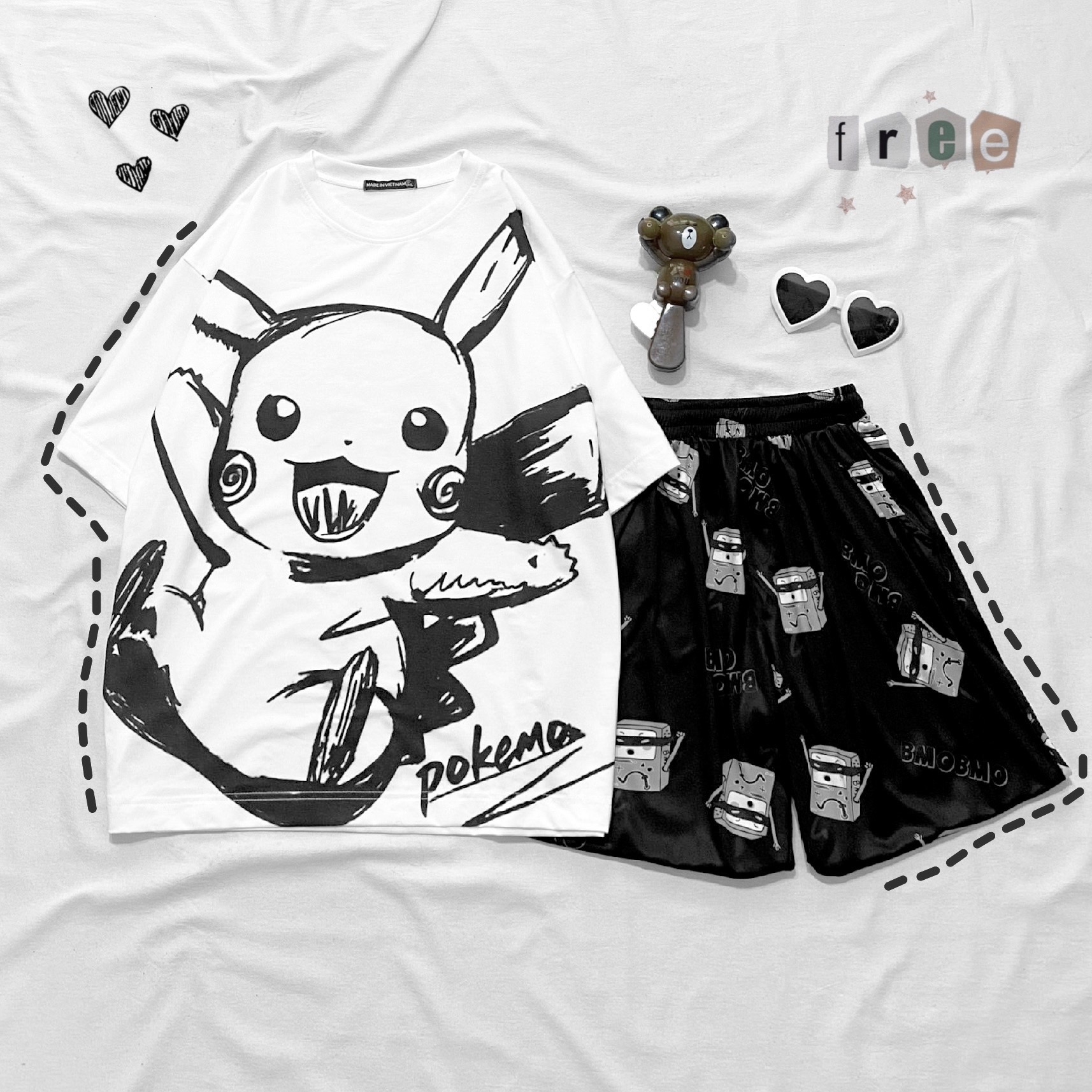 Quần Đùi Hoạt Hình Short Cartoon V2 Oversize Ulzzang Unisex Dáng Rộng - MM