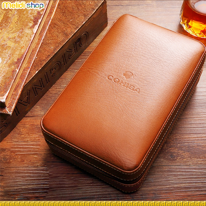 COHIBA QU8 - Bao Da Cigar Cao Cấp Sang Trọng, Hộp Đựng Nhiều Ngăn, Túi Da Đựng Bảo Quản Giữ Ẩm