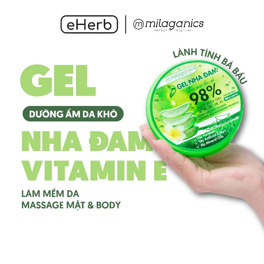 Gel nha đam dưỡng da &amp; cấp ẩm 98% MILAGANICS phù hợp với da khô, nhạy cảm 300ml (hũ)