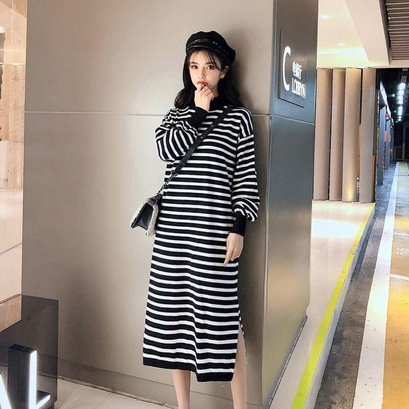 Váy Len Bầu Thu Đông Dáng Dài Họa Tiết Kẻ Cổ 3p Hàng Quảng Châu Phong Cách Ulzzang Hàn Quốc HD4815 Honey Mommy