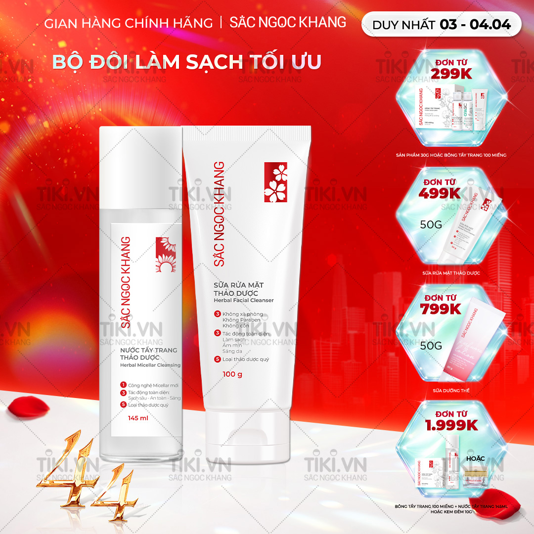 Bộ đôi làm sạch sâu cho da Sắc Ngọc Khang Nước tẩy trang 145ml  Sữa rửa mặt 100g