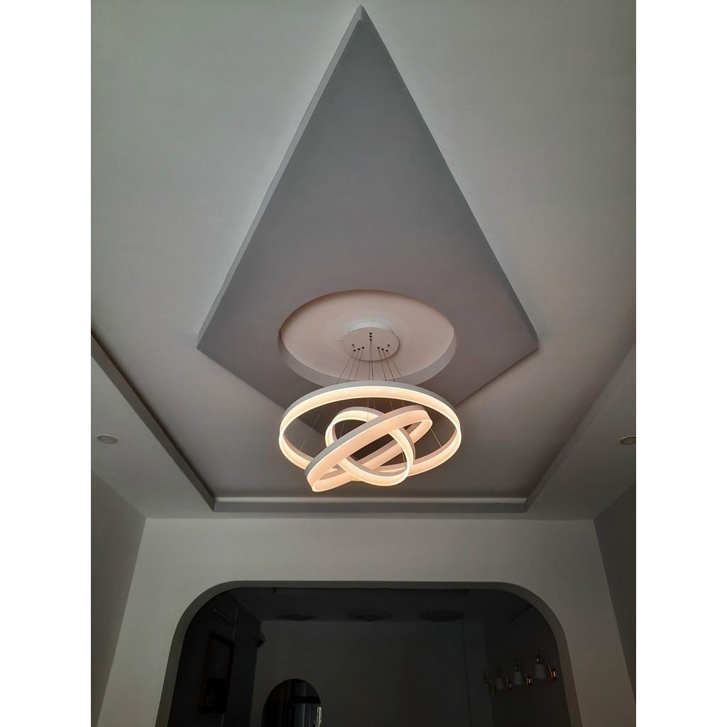 Đèn thả trần 3 vòng viền trắng bản dày led 3 chế độ ánh sáng