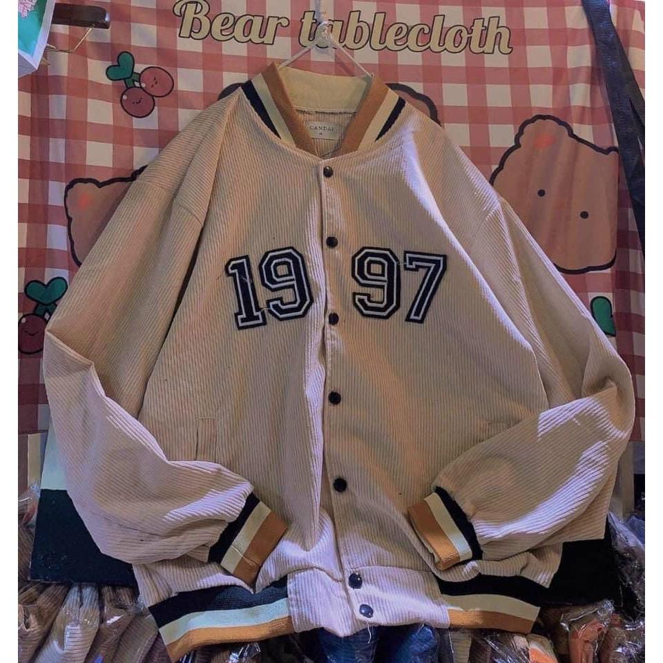 ÁO KHOÁC KAKI Nhung Gân Bomber Thêu 1997