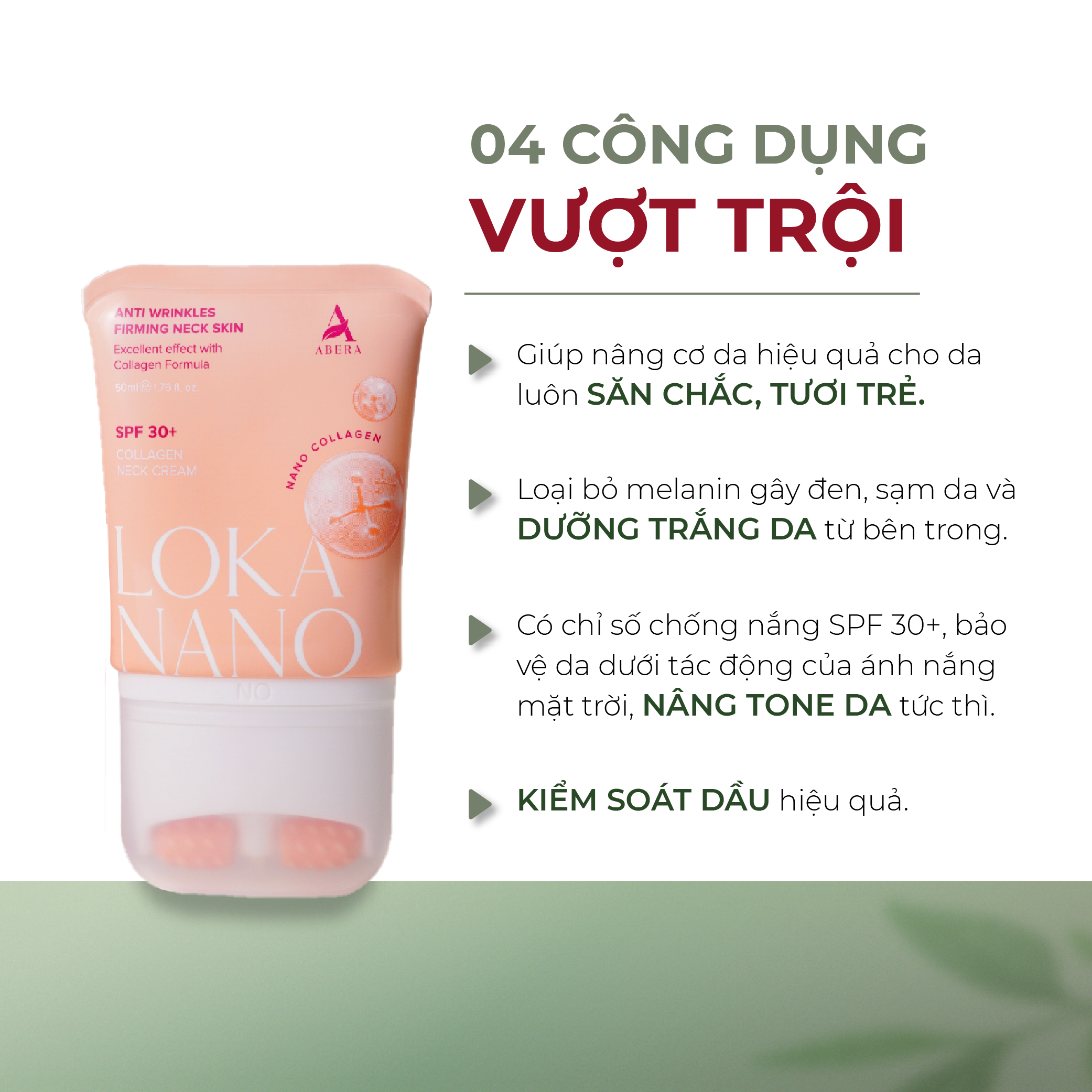 Kem Dưỡng Da Cổ Loka Nano Abera 50ML Có Lăn Massage Chăm Sóc, Phục Hồi Da Cổ, Lấy Lại Vẻ Đẹp Trắng Sáng