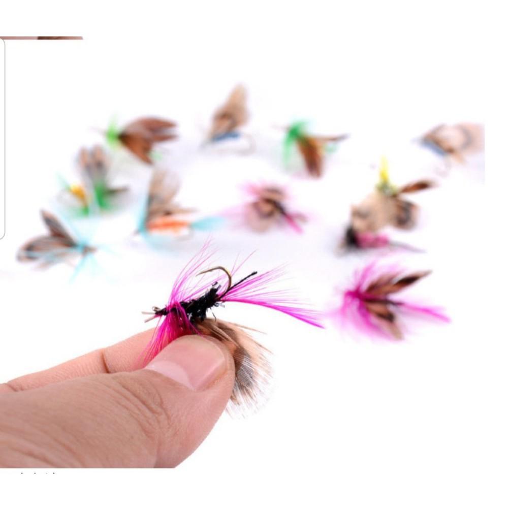 Set 12 con mồi lông gắn lông vũ và cánh bướm siêu đẹp