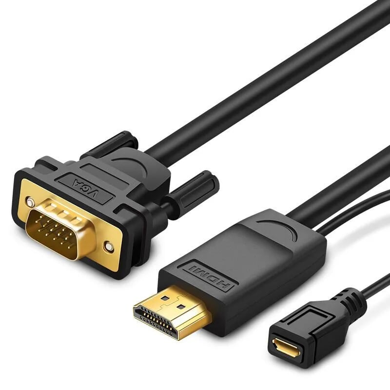 Cáp chuyển đổi HDMI sang VGA Full HD có trợ nguồn Dài 1.5M Màu Đen Dây Tròn Ugreen GK30449MM117 Hàng chính hãng